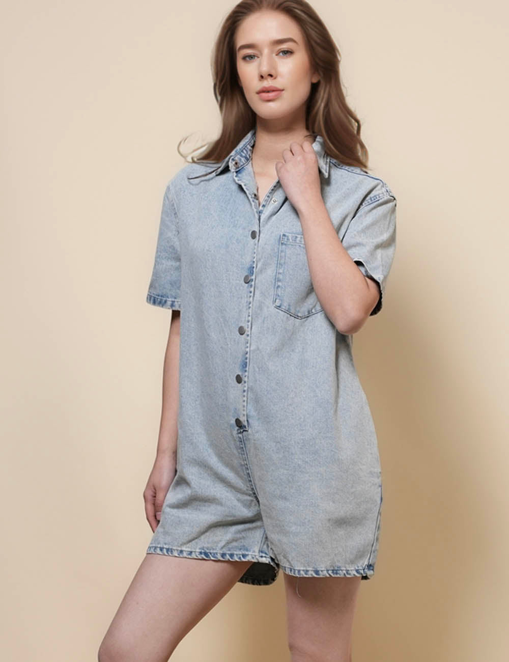 Ladies Casual Short Sleeves Denim Romper SKJ50060