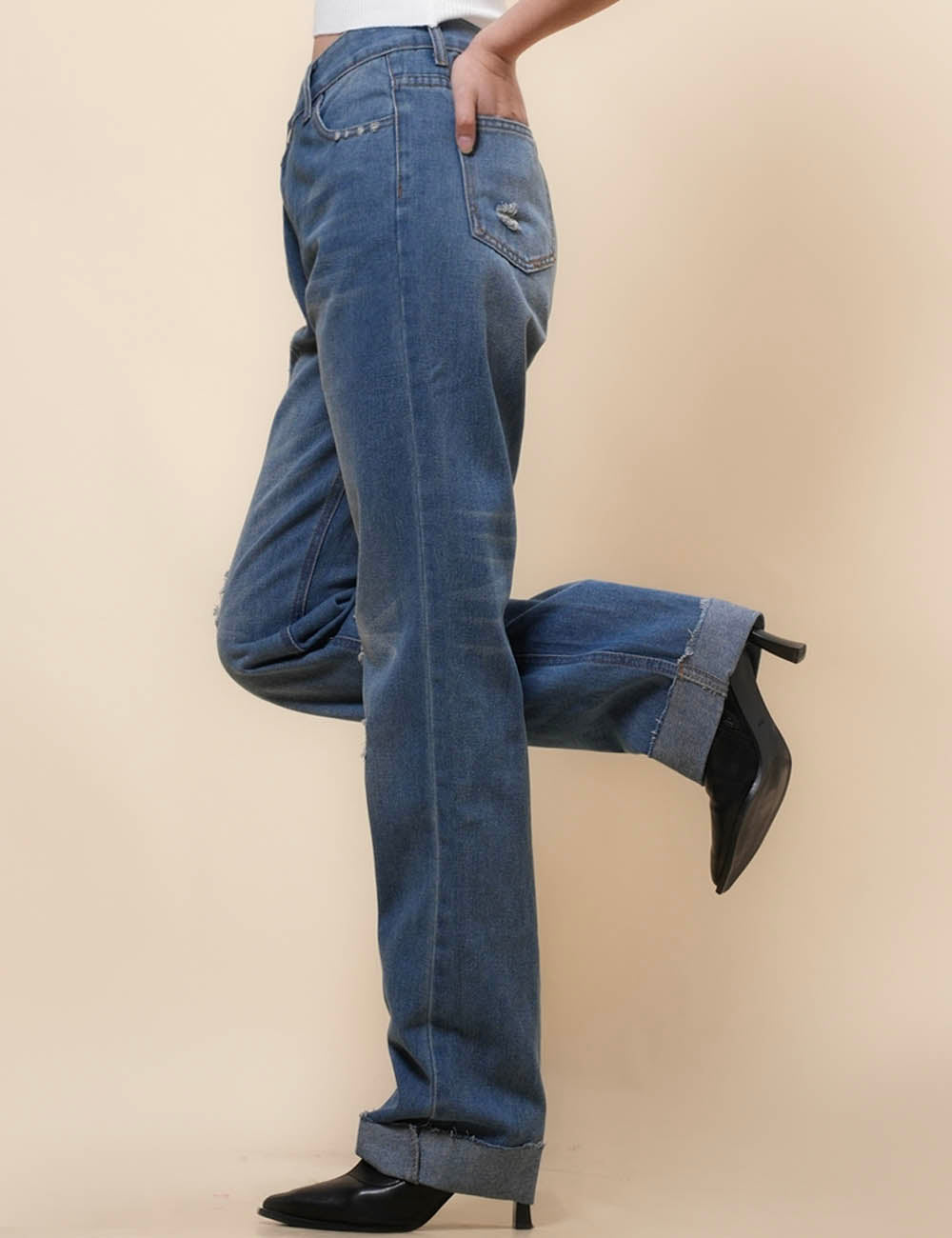 Ladies Mid Rise Jeans Stright Leg Denim Pants SKP41038
