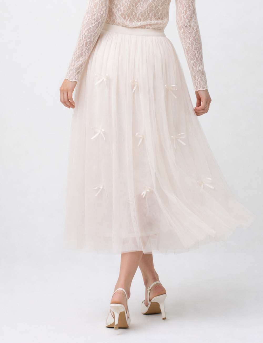 Gauzy Bowknot Midi Skirt - Sweetkama Wholesale - #2103