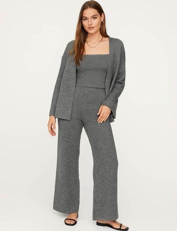 Ladies V-Neck Halter Knit Vest & Cardigan & Pants 3PCS Set