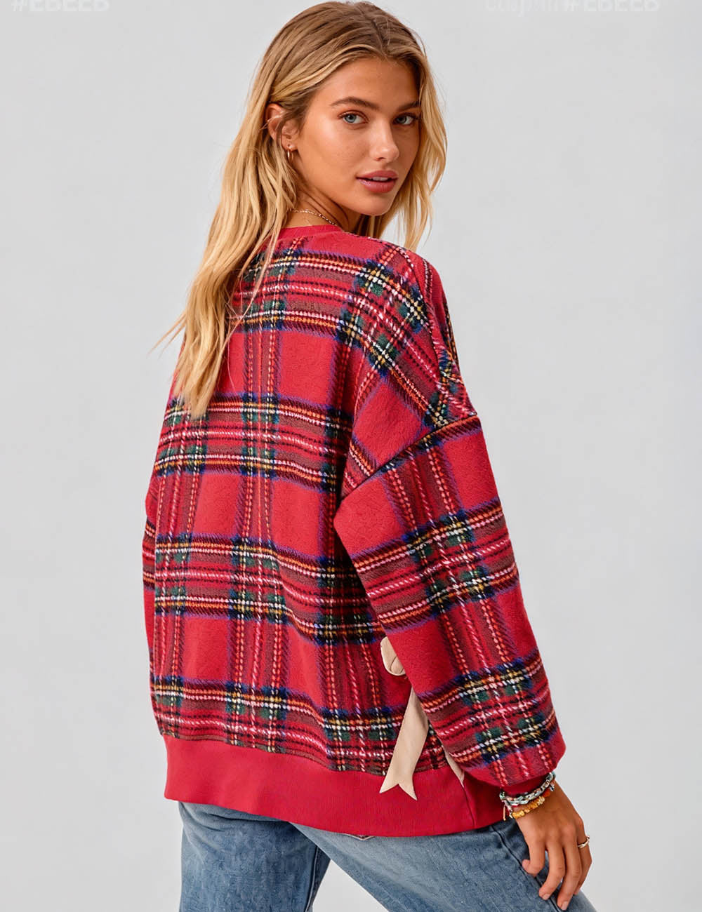 Ladies Christmas Bow Letter Embroidery Pullover Sweatshirt