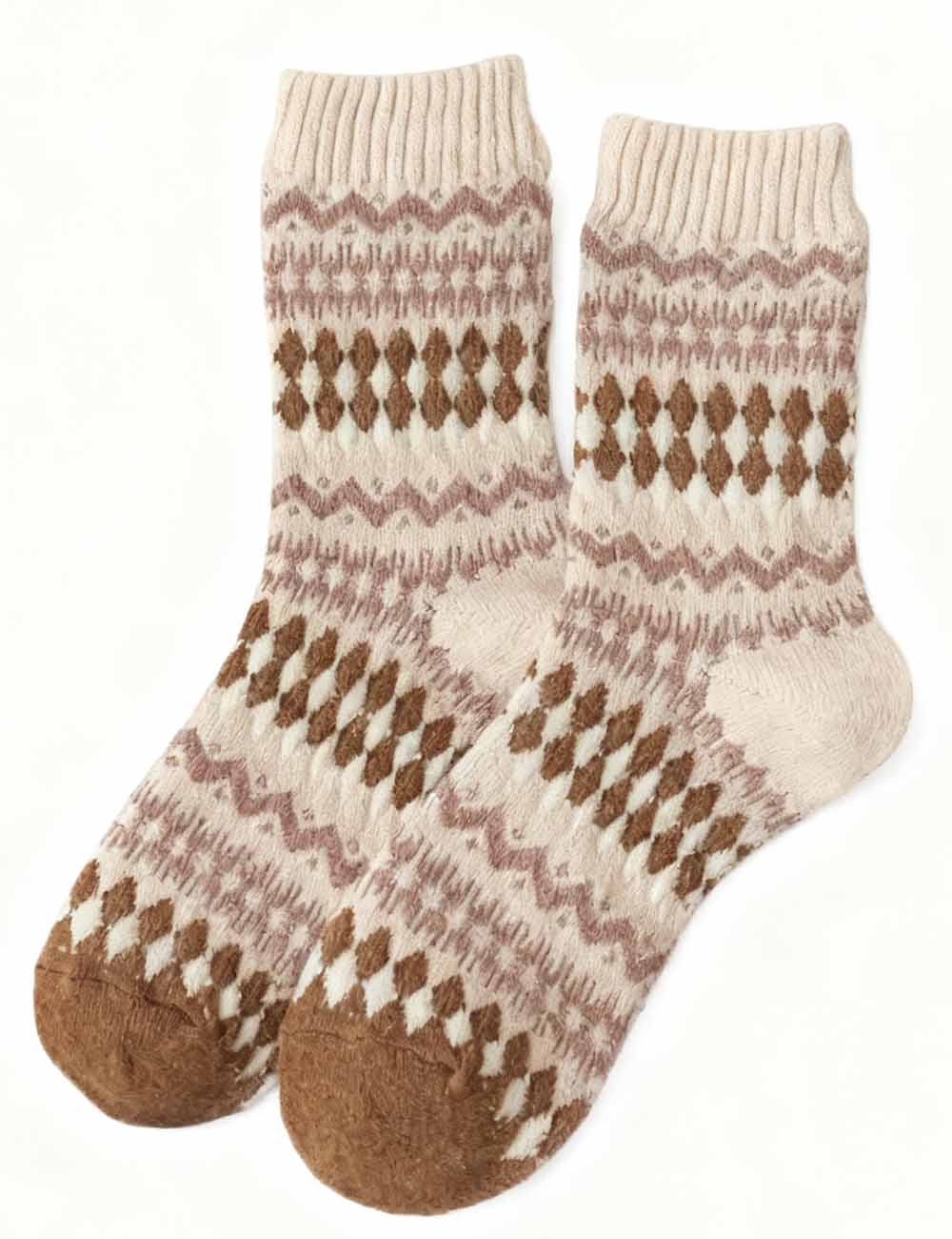 Ladies Vintage Fair Isle Diamond Midi Calf Socks