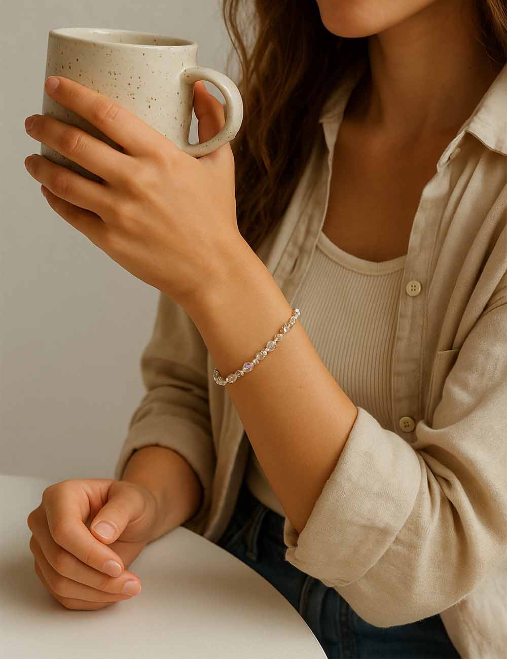 Ladies Colorful Bead Crushed Silver Tiny Light Bulb Bracelet