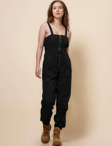 Ladies Solid Color Overall Wrinkle Jumpsuit SKJ41148