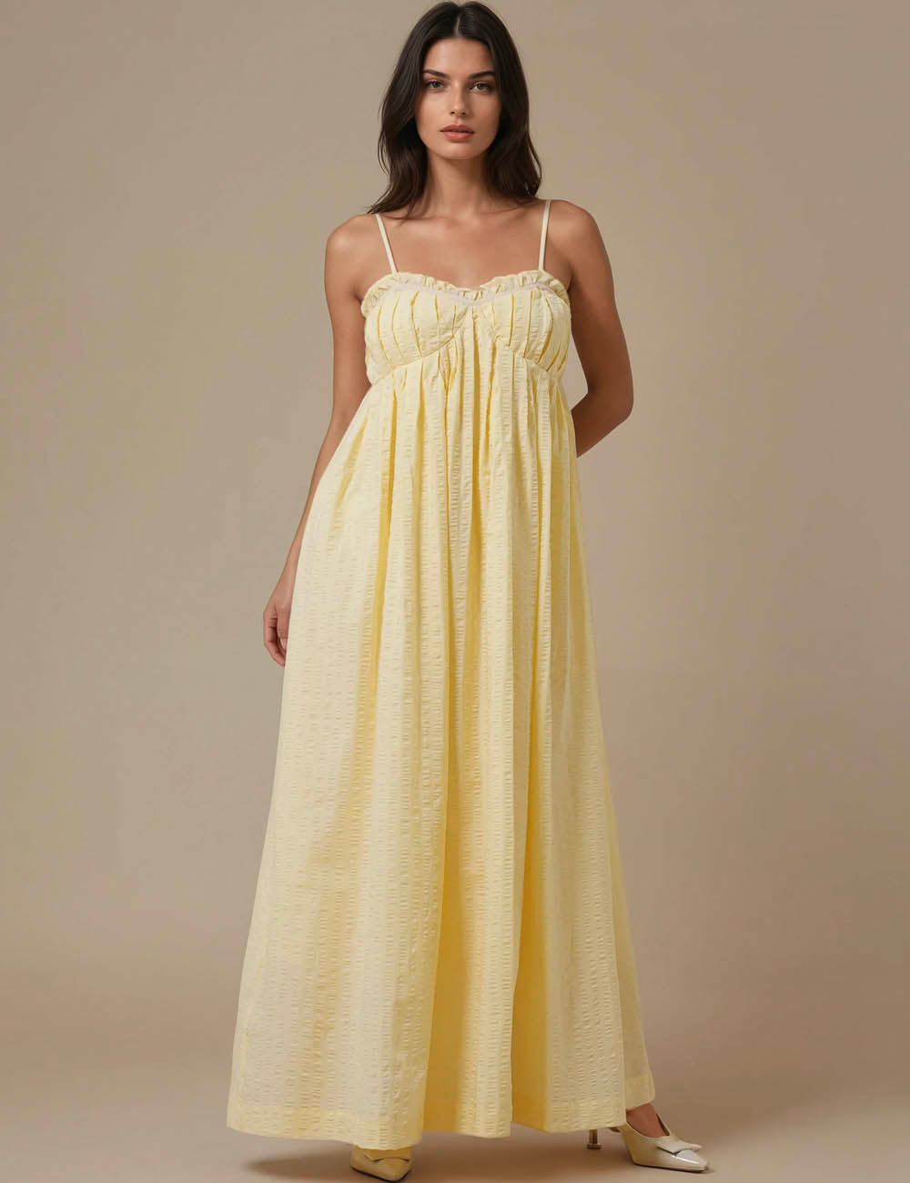 Ladies Solid Color String Shoulder Maxi Dress SKD51150