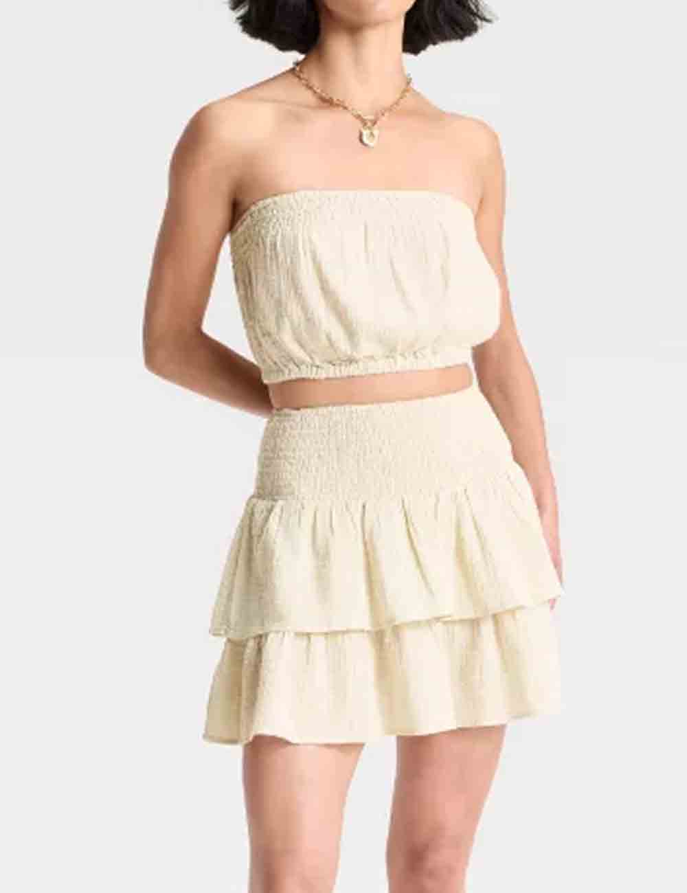 Ladies Tiered Ruffle Smocking Tube Top & Skirt Set