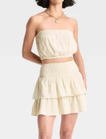 Ladies Tiered Ruffle Smocking Tube Top & Skirt Set