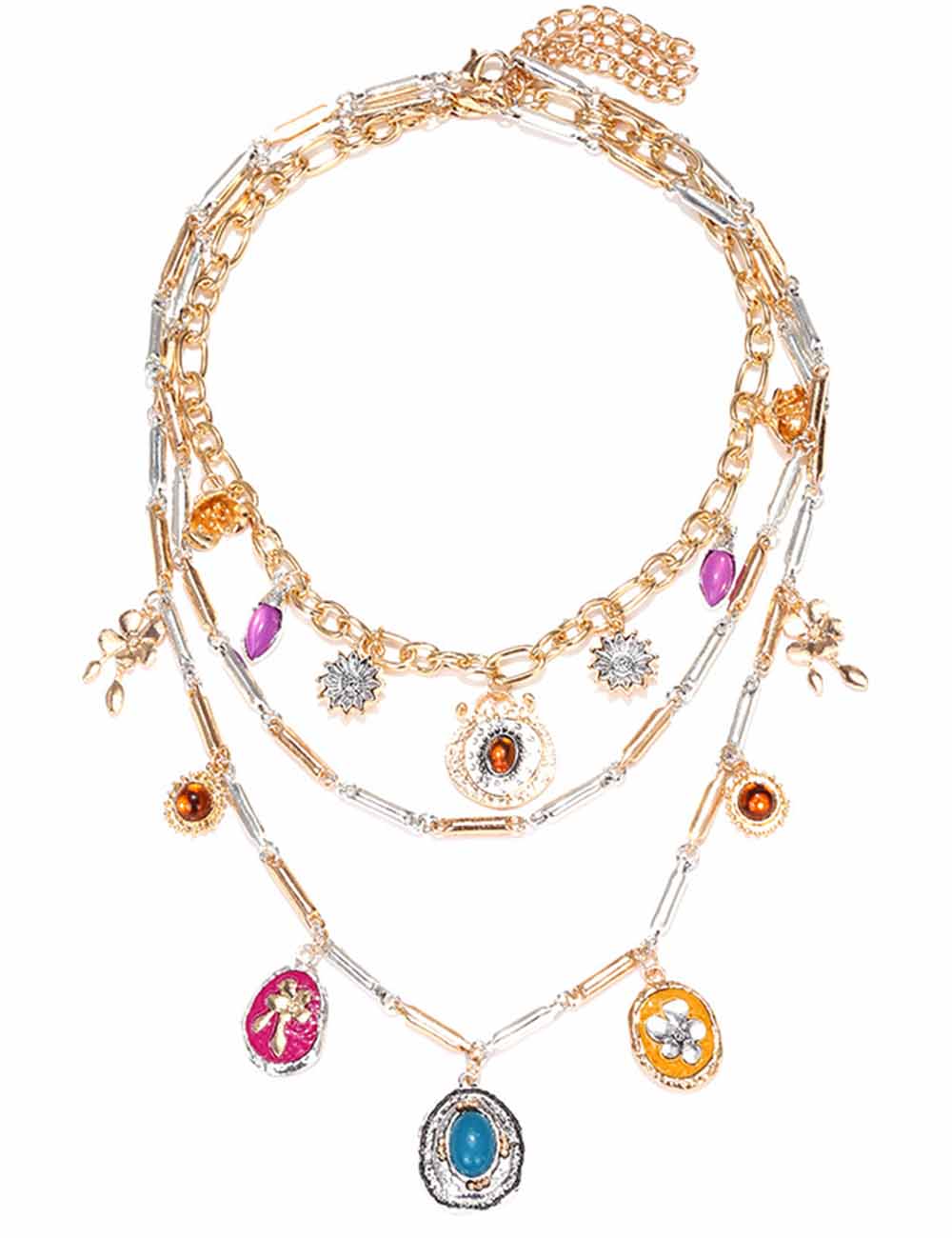 Ladies Vintage Gemstone Flower Pendant 3PCS Necklace Set