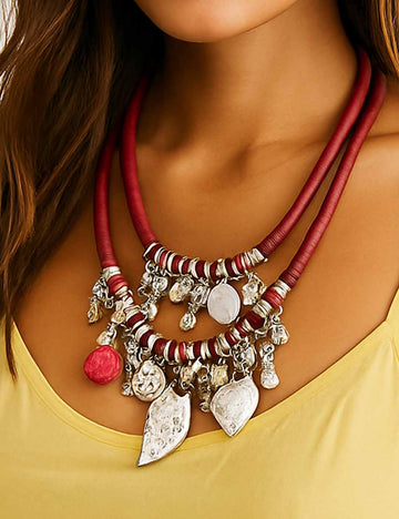 Ladies Alloy Pearl Fish & Geometric Pendant Necklace