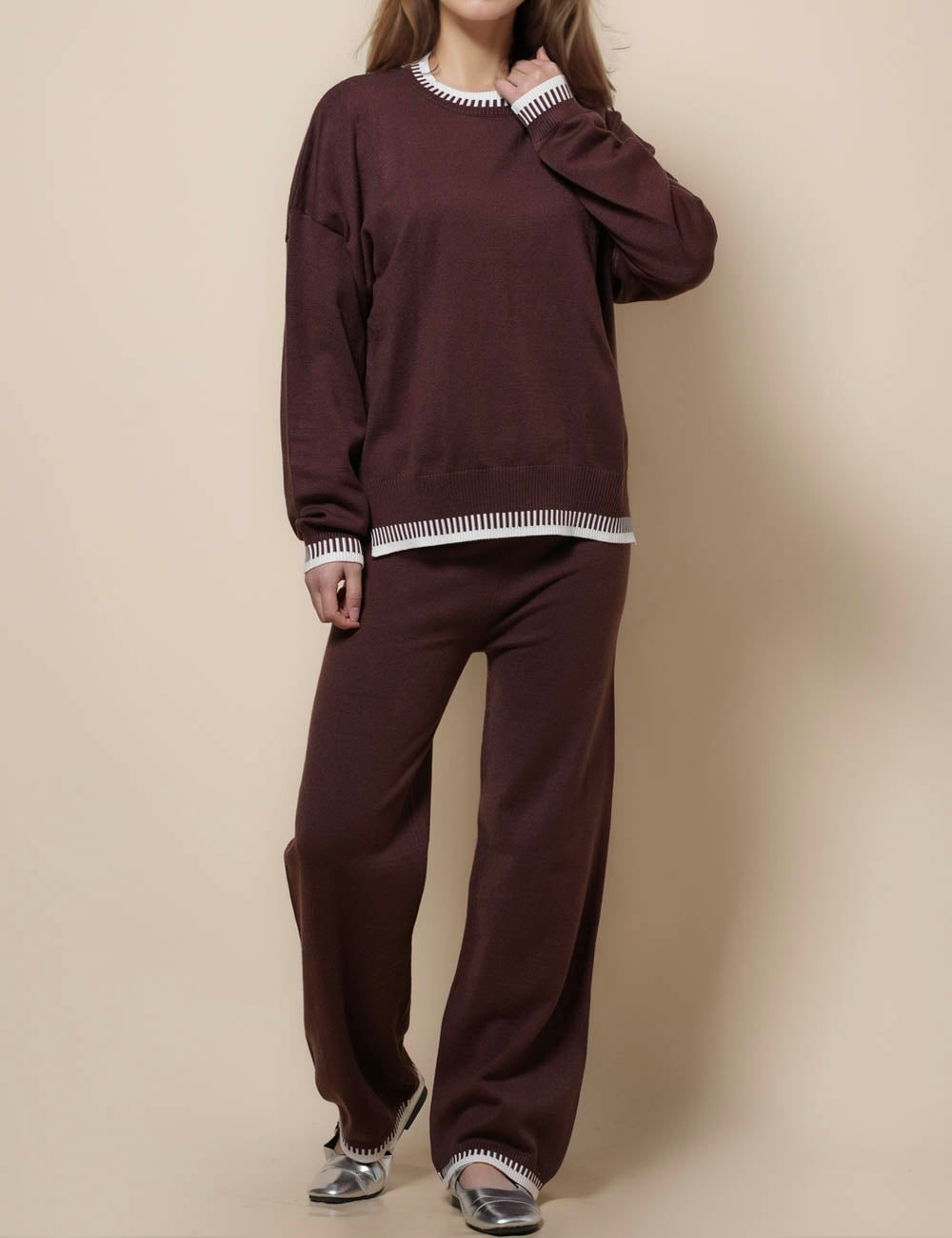 Ladies Pullover Sweater Pants 2PCS Loungewear Set SKST41231