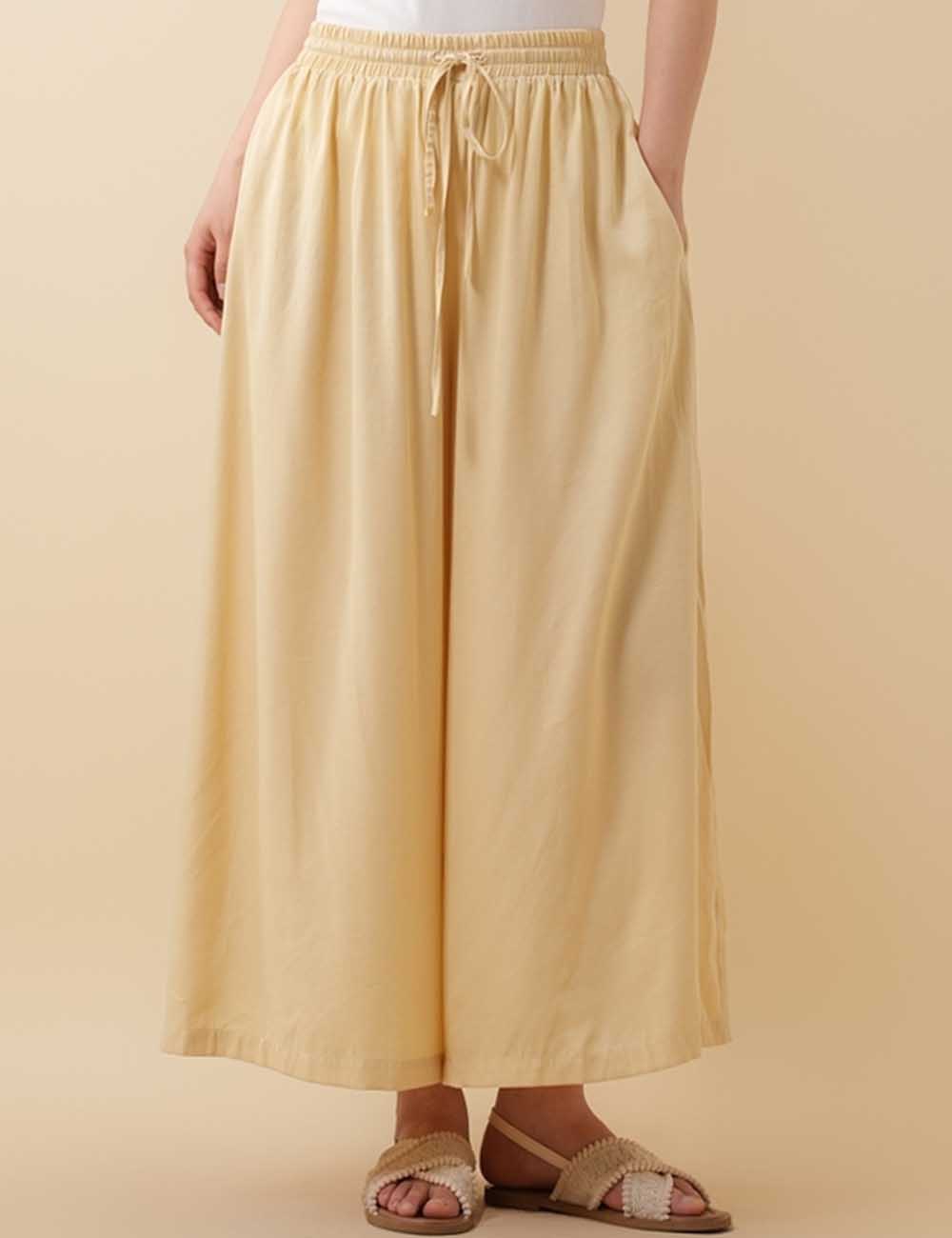 Ladies Solid Color Elastic Waist Pocket Wide Leg Pants