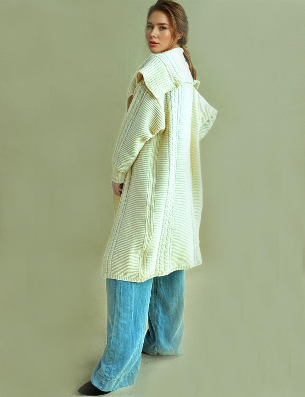 Ladies Solid Color Lapel Neck Cardigan SKT4685