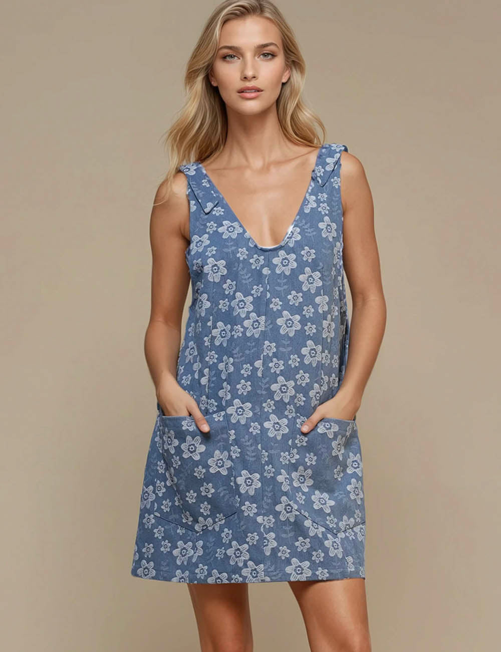 Ladies Strape Shoulder V-neck Denim Mini Dress SKD50004