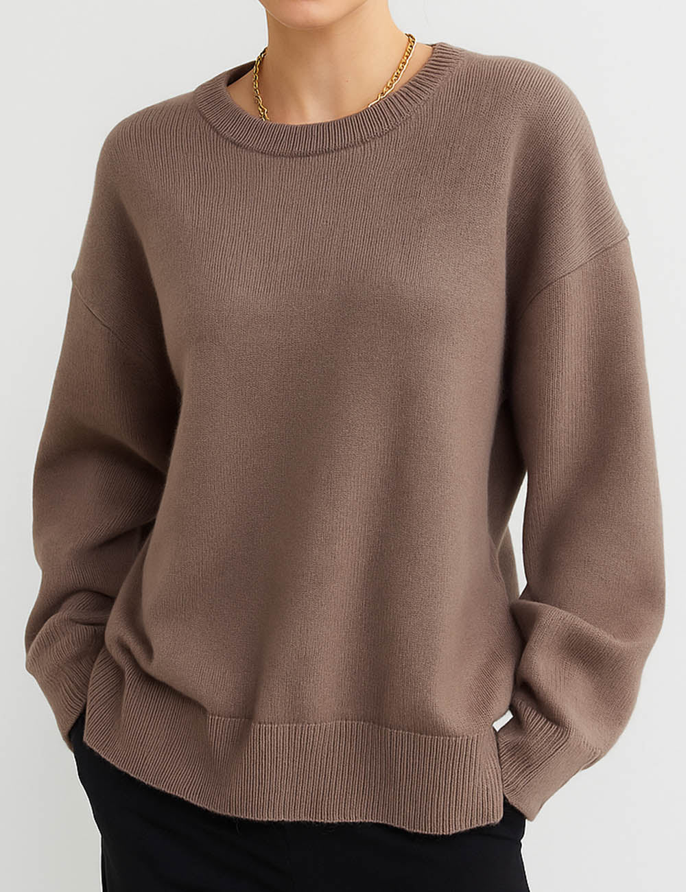 Ladies Solid Color Ribbed Hem Long Sleeves Sweater