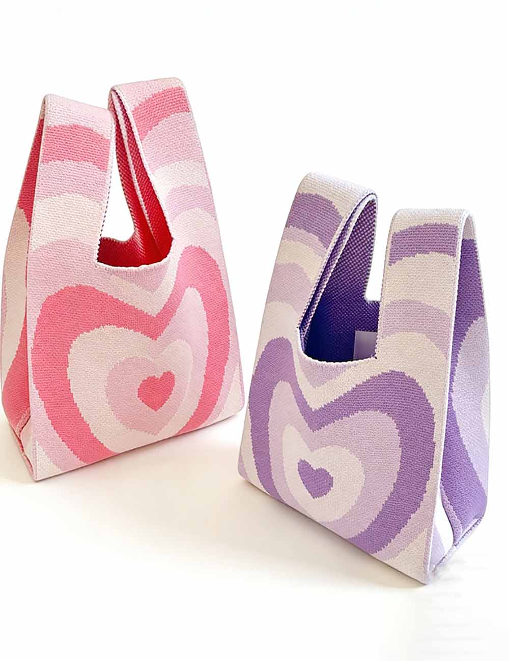 Ladies Valentine's Heart Knit Color Block Mini Hand Bag