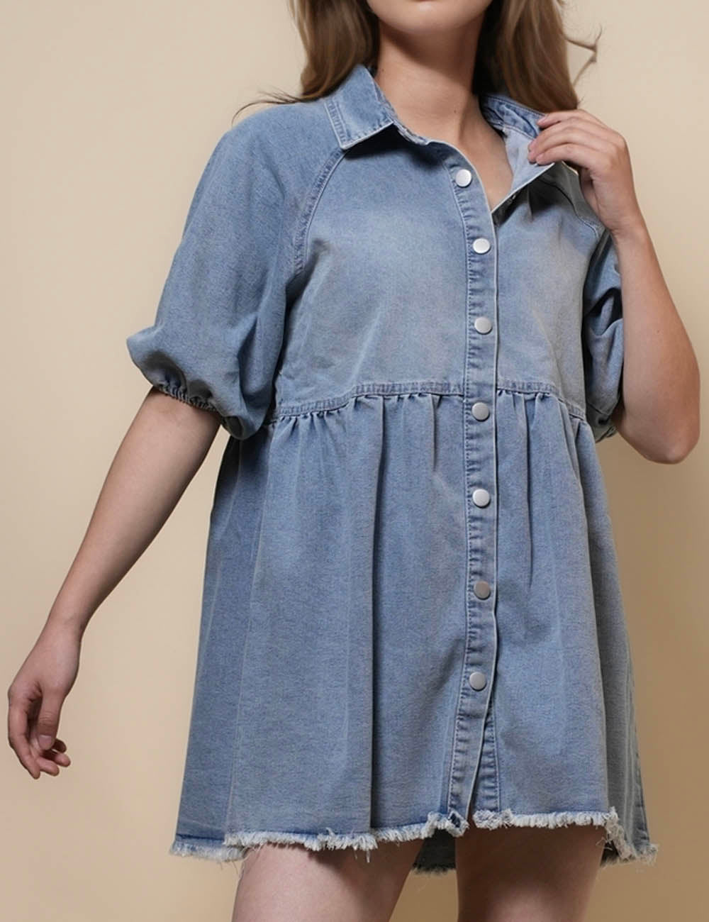 Ladies Turndown Collar Denim Mini Dress SKD50026