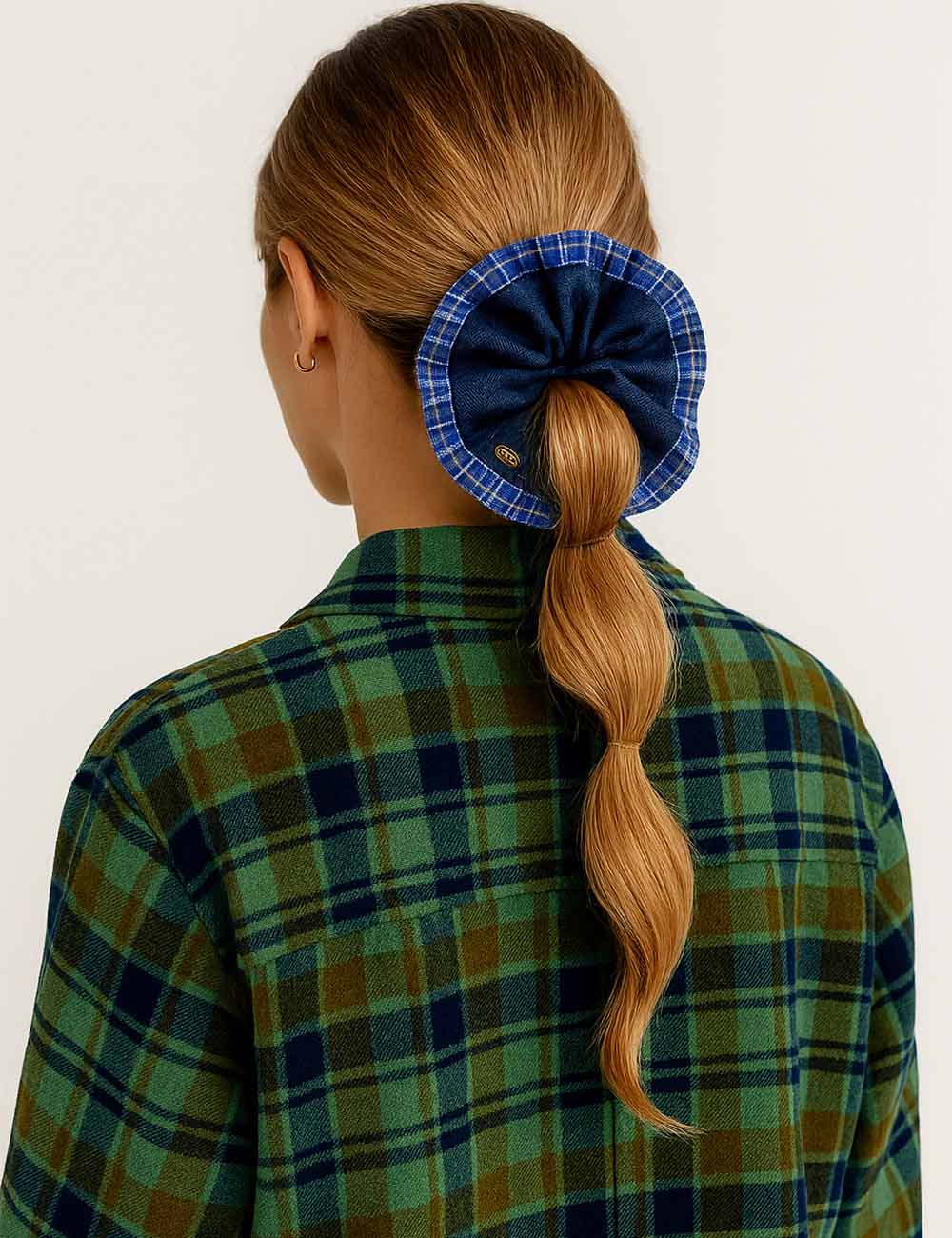 Ladies Sweet Color Block Plaid Fabric Scrunchie