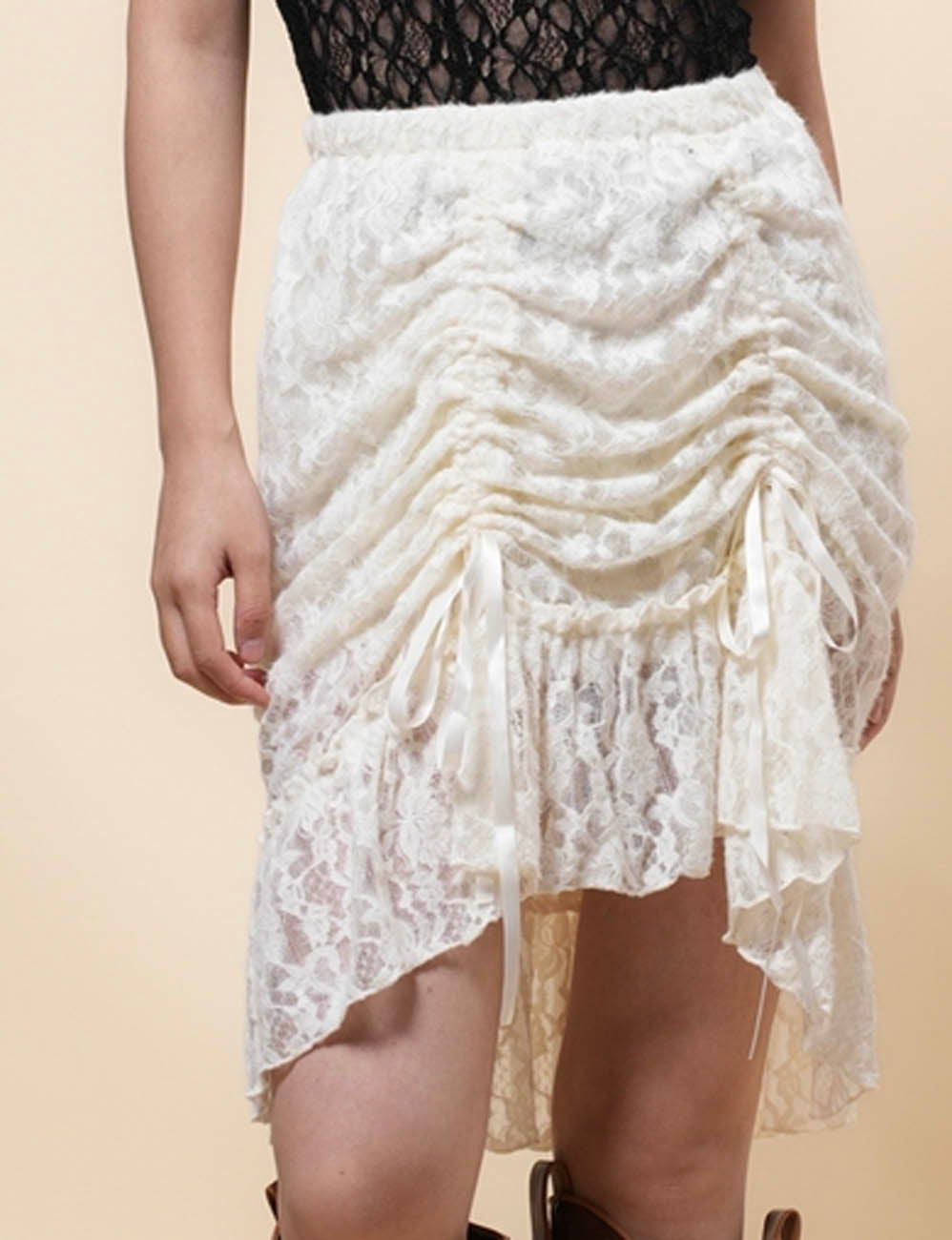 Ladies Solid Color Elastic Waist Inregular Hem Midi Skirt SKS41001