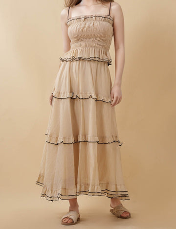 Ladies Color Block Ruffle String Shoulder Cami Top & Skirt 2PCS Set