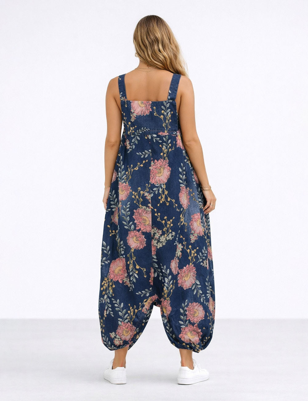Ladies Hippies Floral Sleeveless Baggy Balloon Jumpsuit
