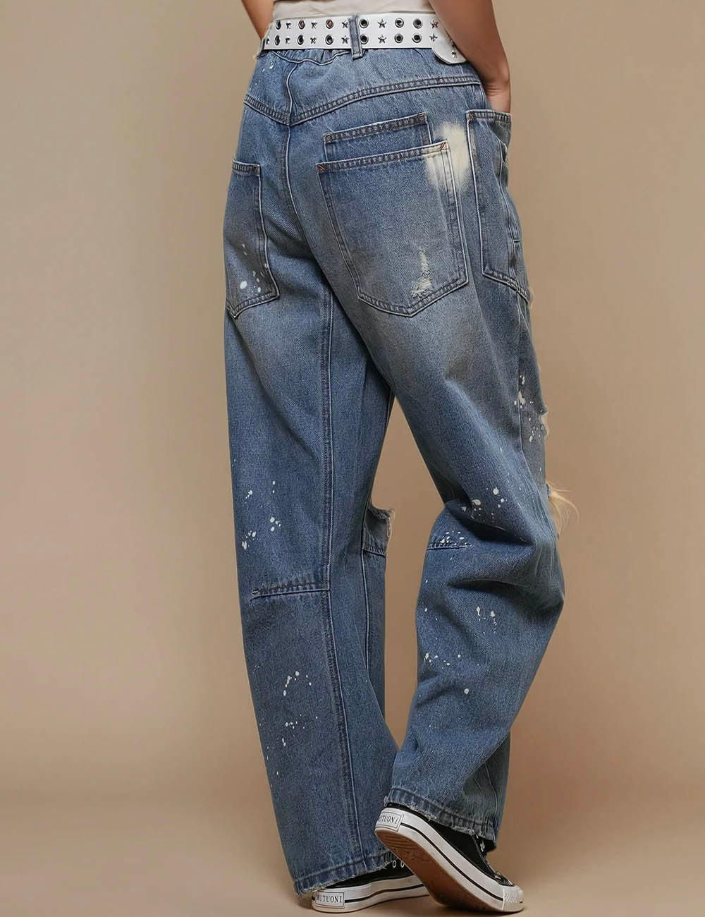Ladies Distressed Barrel Jeans Baggy Denimn Pants SKP51004