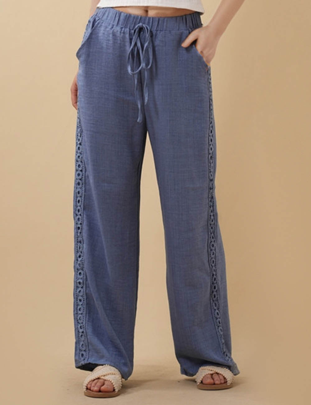 Ladies Solid Color Drawstring Straight Leg Pants 8SKP51435