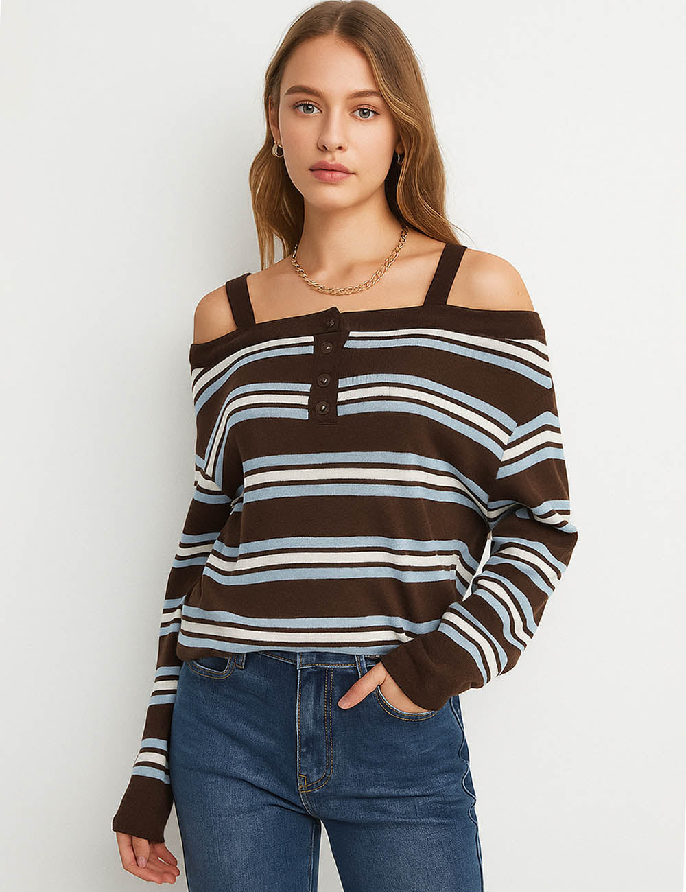 Ladies Stripe Everyday Pullover Color Block Long Sleeves Top