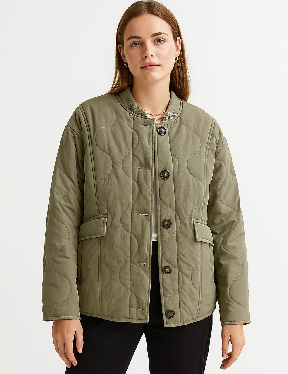 Ladies Cozy Quilting Bomber Collar Cotton Padded Jacket