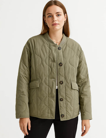 Ladies Cozy Quilting Bomber Collar Cotton Padded Jacket