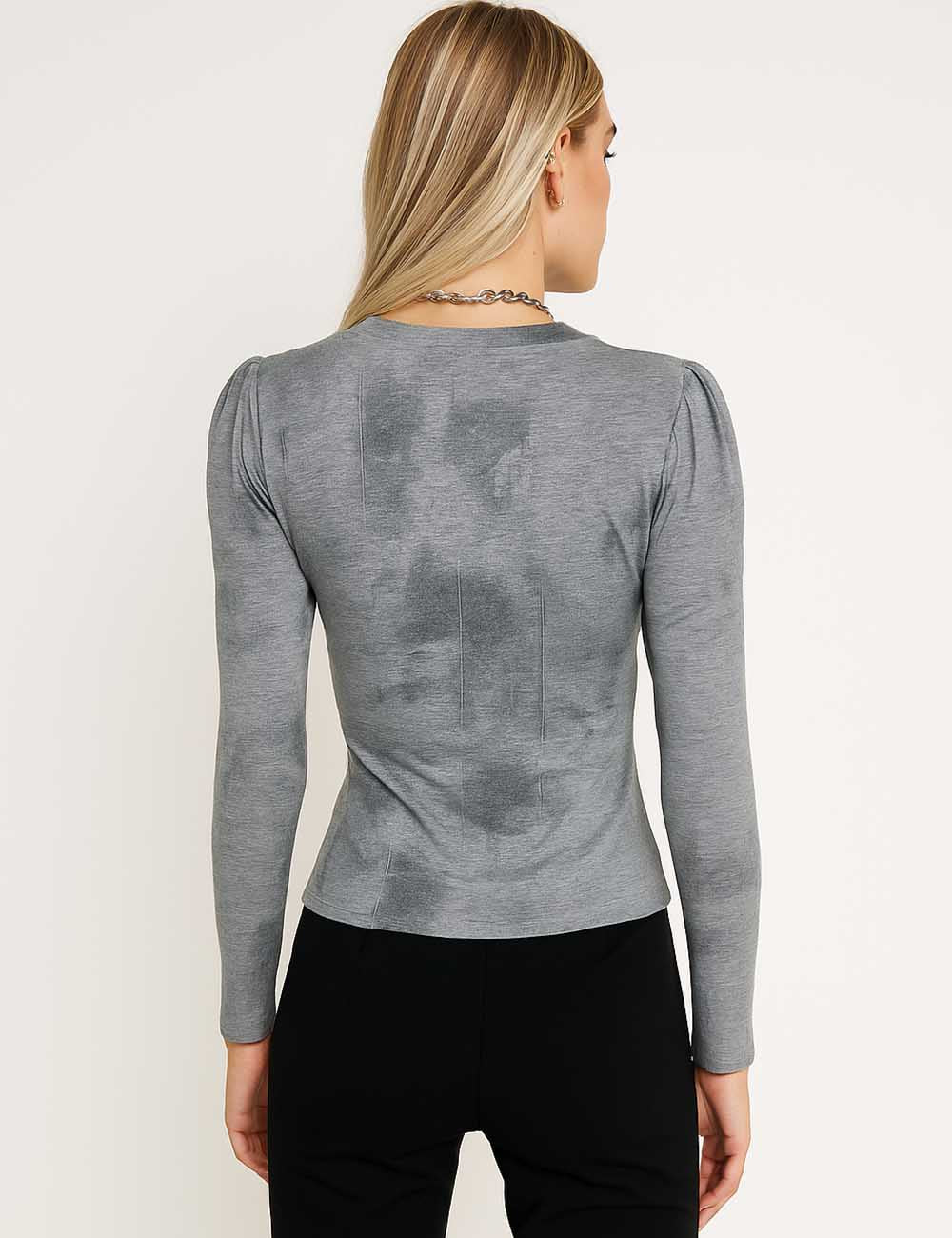 Ladies Color Block Patchwork Long Sleeves Fake 2PCS Top