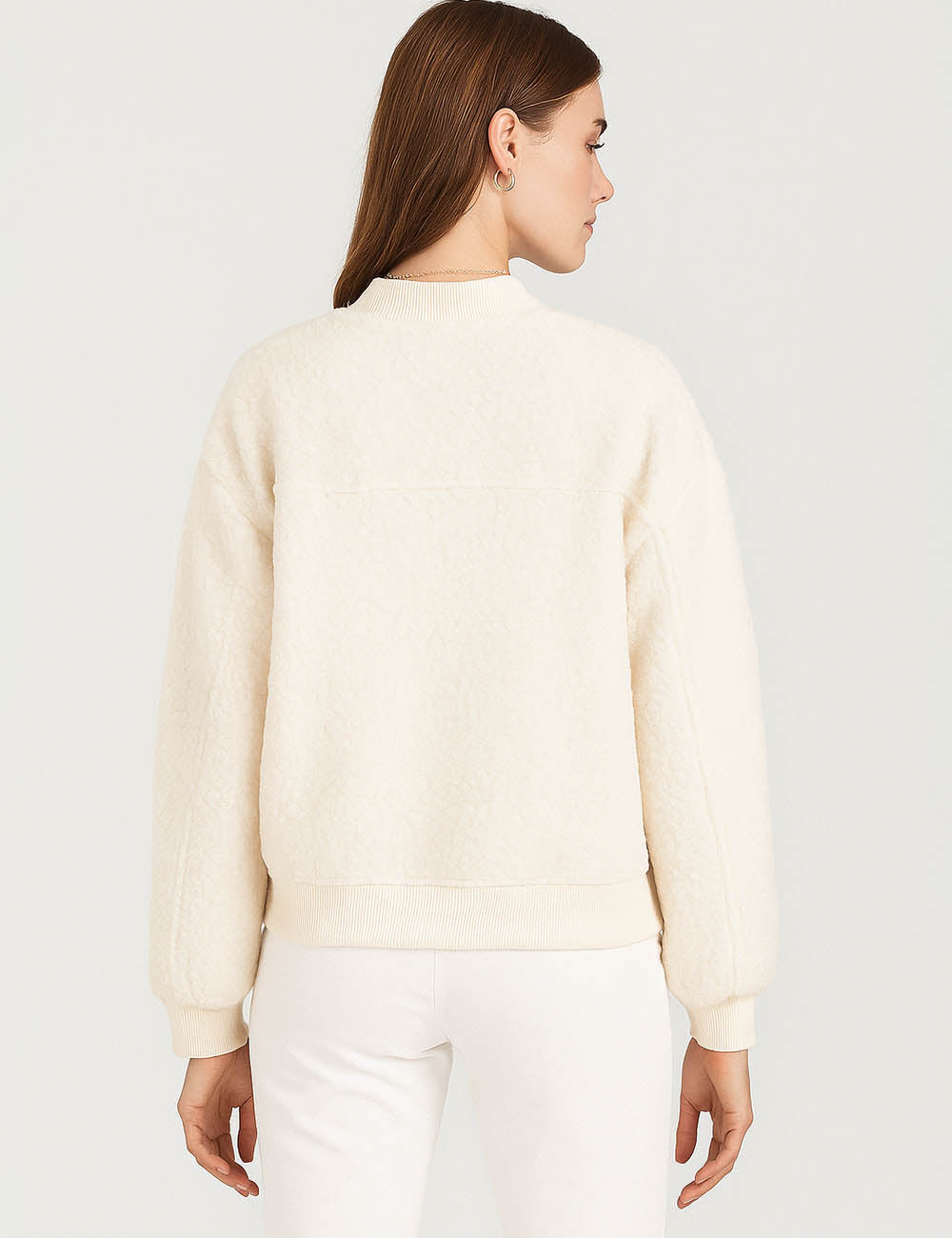 Ladies Lambswool Fleece Baseball Collar Long Sleeves Jacket