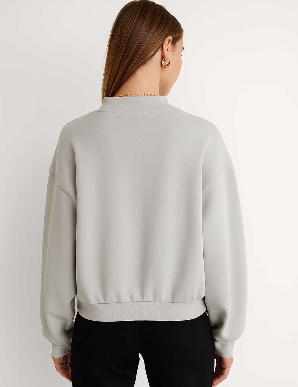 Ladies Solid Color Mock Neck Long Sleeves Sweatshirt