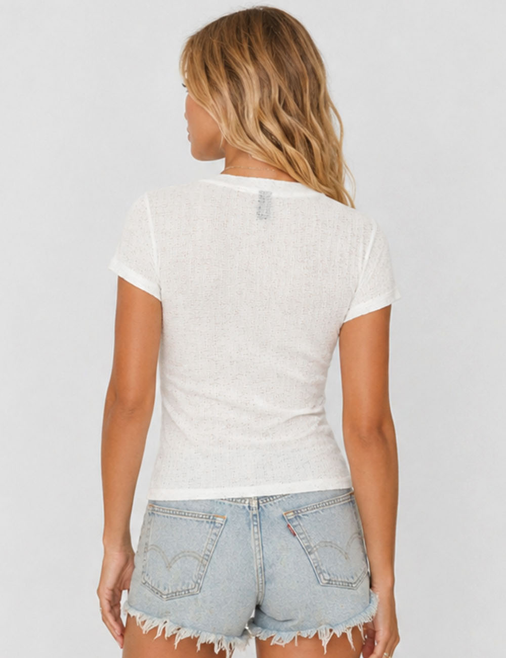 Ladies 3D Embroidery Round Neck Short Sleeves T-Shirt