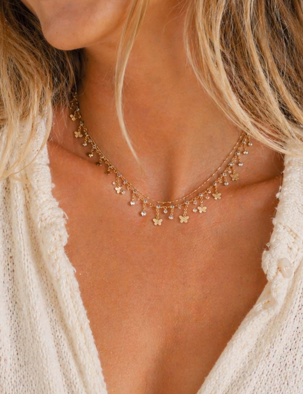 Ladies Sparkle Rhinestone Multi Layer Butterfly Beach Necklace