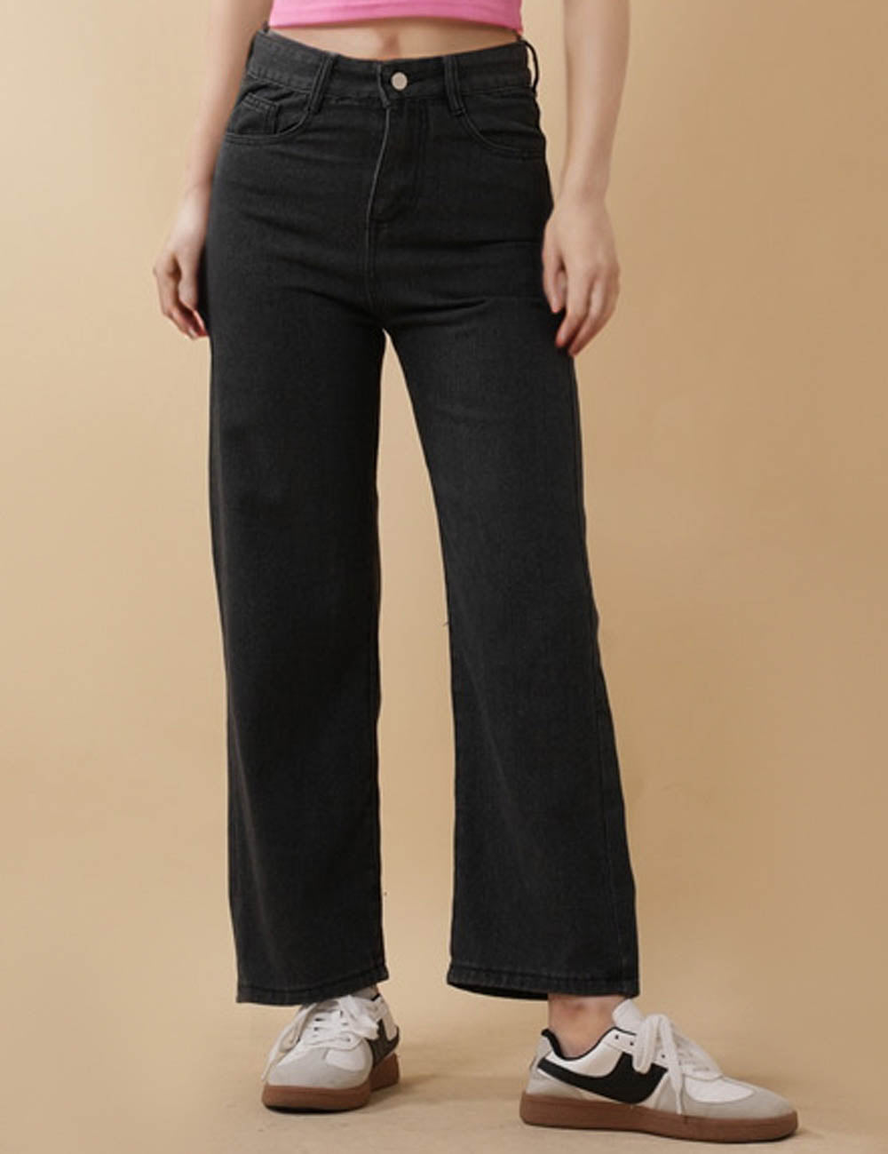 Ladies Bowknot Embroidery Straight Leg Denim Pants