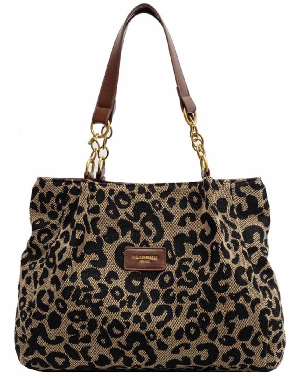 Ladies Vintage Leopard Chain Canvas Shoulder Tote Bag