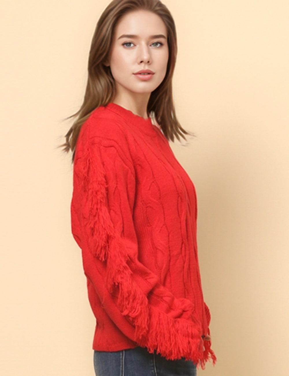 Ladies Tassels Round Neck Pullover Sweater SKT4816