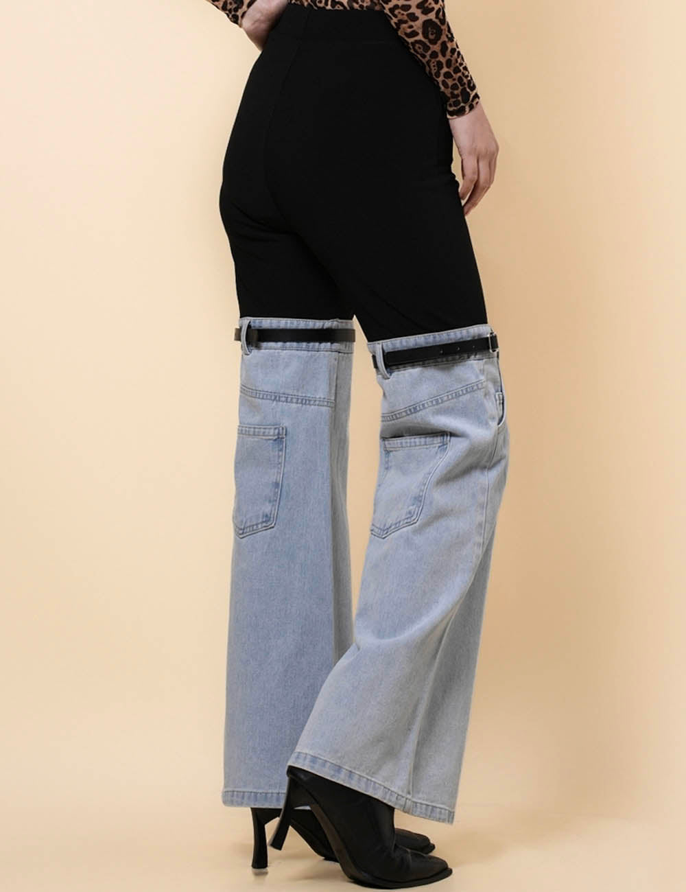 Ladies Color Block Falre Leg Denim Pants SKP41195