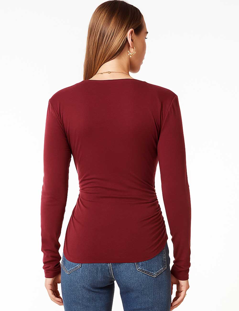 Ladies Solid Color Square Neck Ruched Layering Top