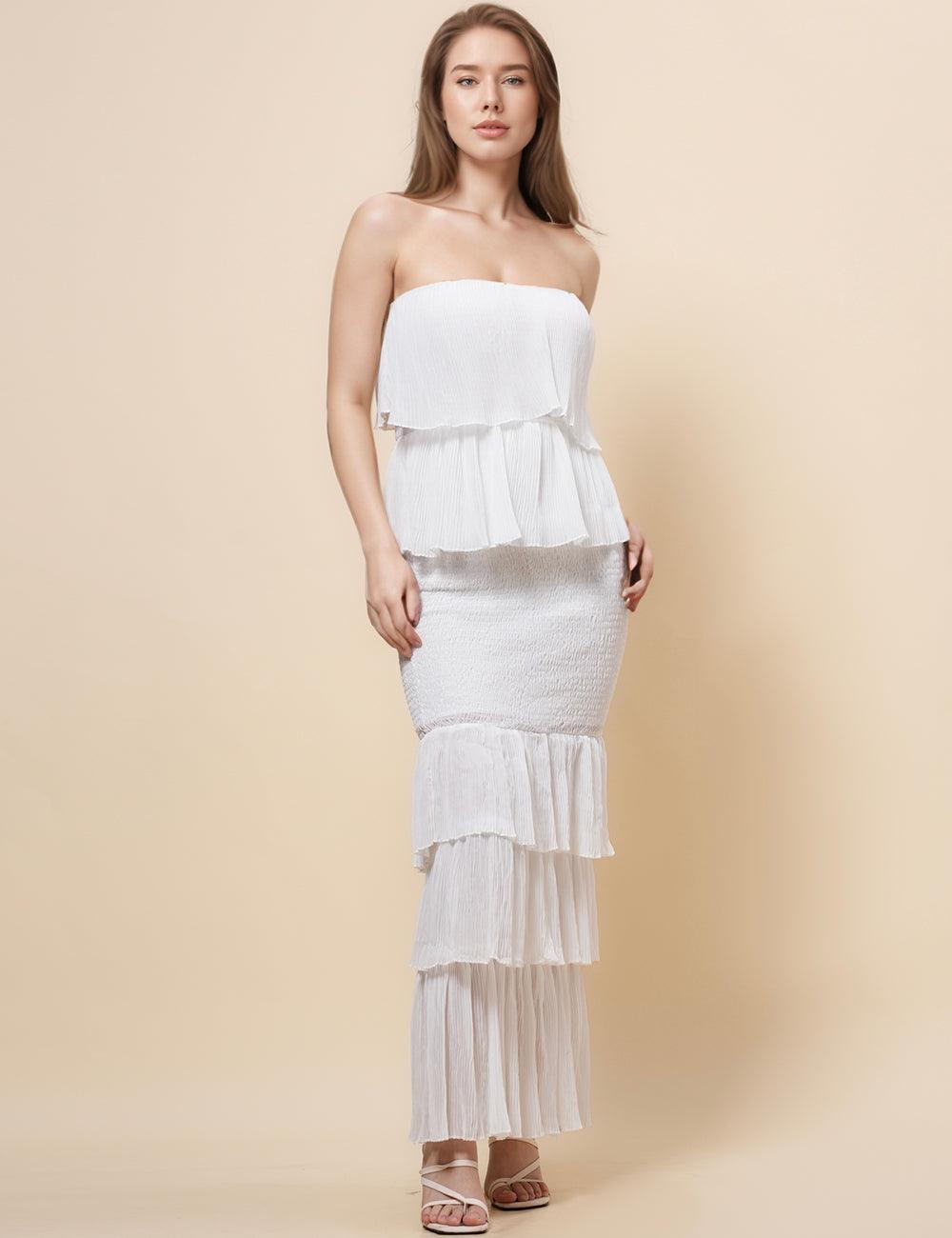 Ladies Sleeveless Wrinkle Wrap Ruffle Maxi Dress SKD4891