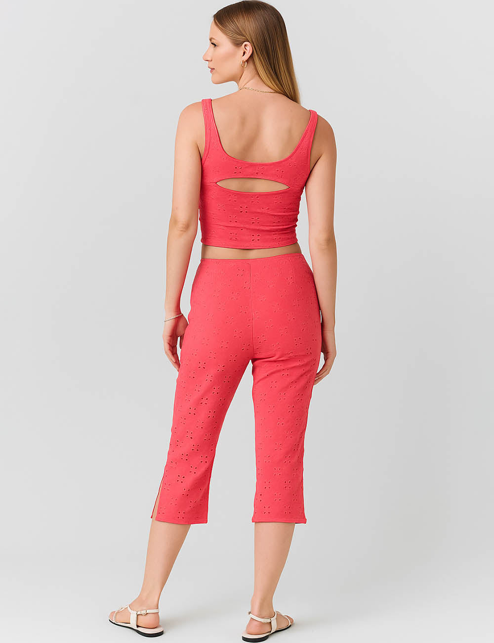 Ladies Hollow Out Mid Leg Tank Top & Shorts Set SKST5KC1802