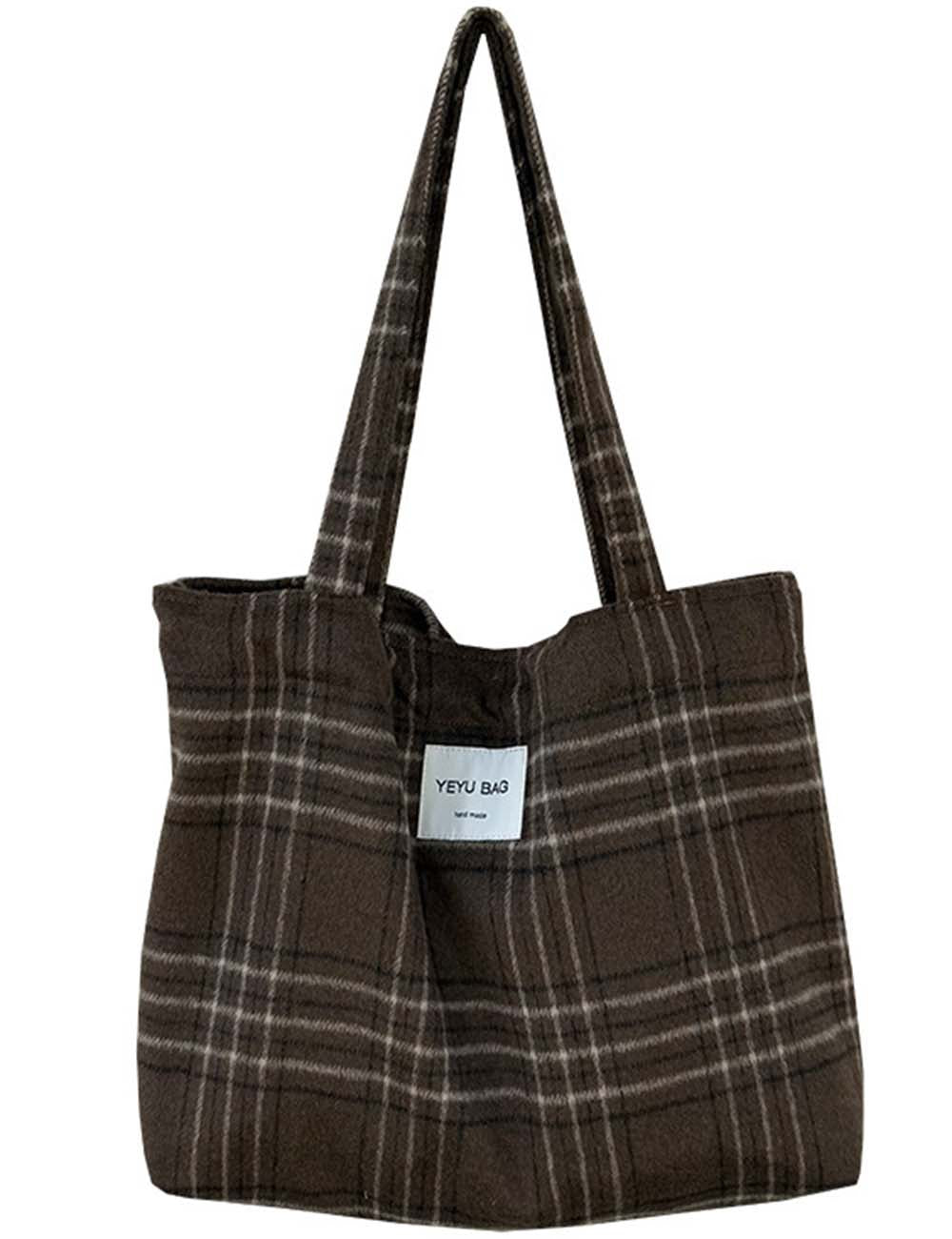 Ladies Vintage Plaid Shoulder Tote Bag