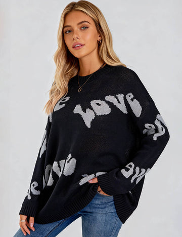 Ladies Valentine's Love Letter Pullover Round Neck Sweater