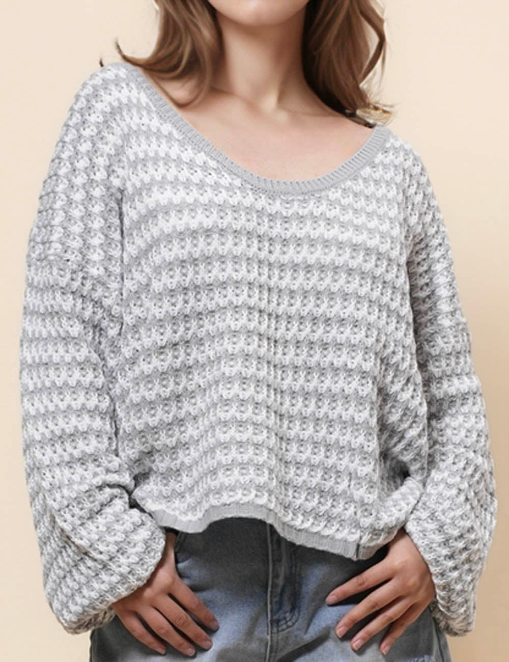 Ladies Color Block Stripe Pullover Sweater SKT41082