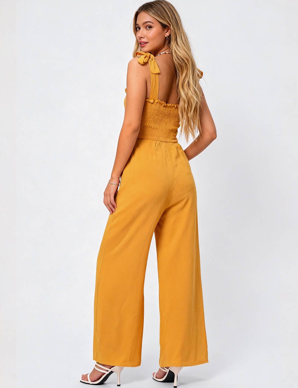 Ladies Strape Tie Shoulder Wide Leg Jumpsuit SKJ50396