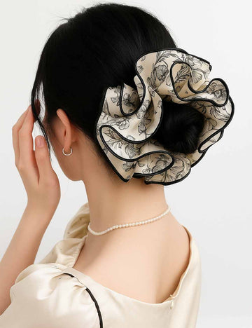 Ladies Elegant Multi Layered Floral Print Fabric Scrunchie