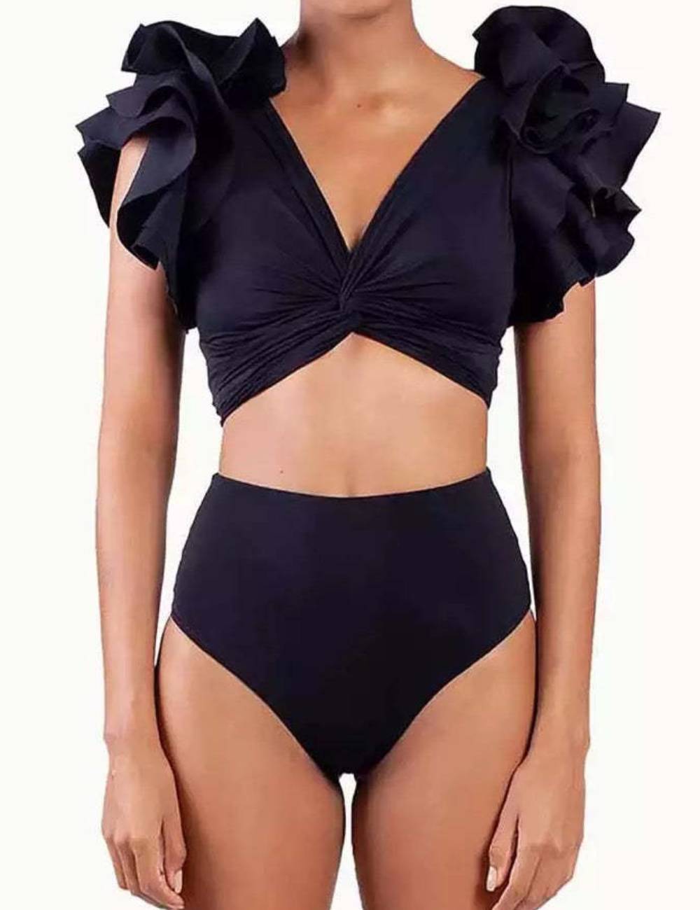 Ruffle Shoulder 2PCS Bikini Set with Salong SKSW40154