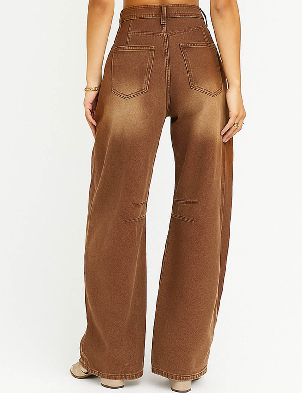 Relaxed Mid Rise Barrel Denim Pants SKP522