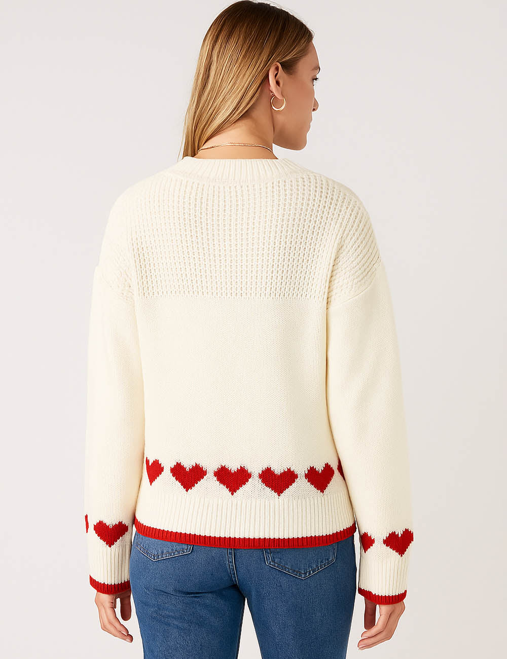 Ladies Valentine Heart Knit Round Neck Pullover Sweater