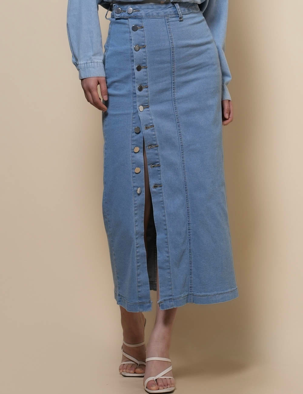 Ladies Botton High Waist Split Denim Skirt SKS50106